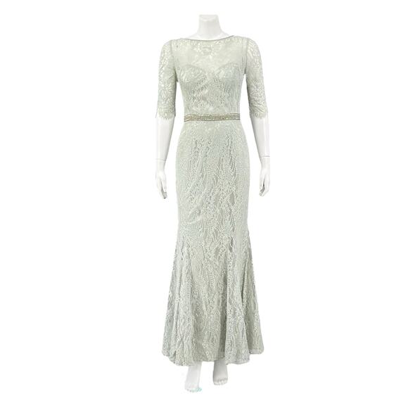Theia Dress Women 6 Green Lace Maxi Beaded Sequin Formal Gown Wedding Fairy HOCO - Picture 1 of 8